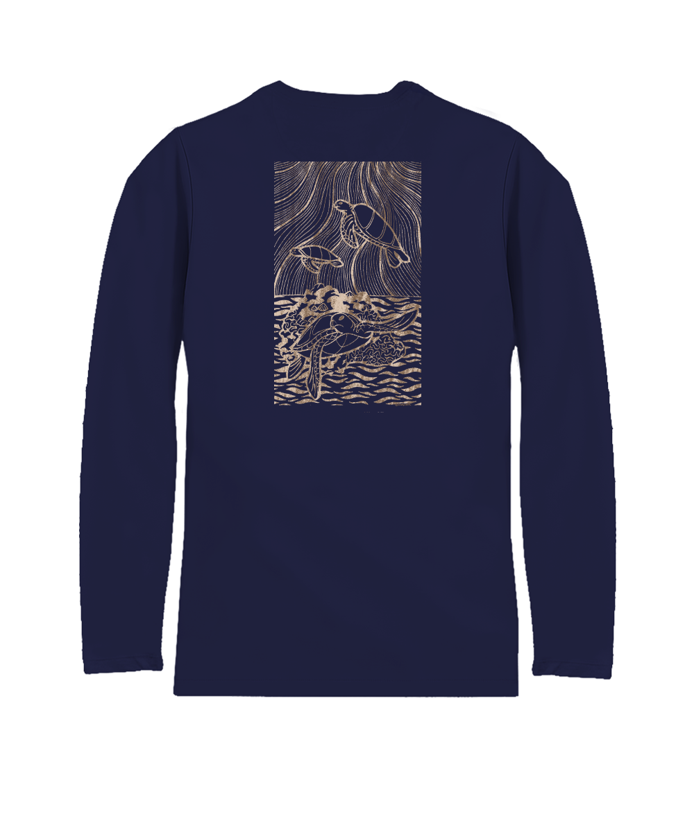 Wood Cut Turtles - Indigo Long Sleeve Pima T-Shirt