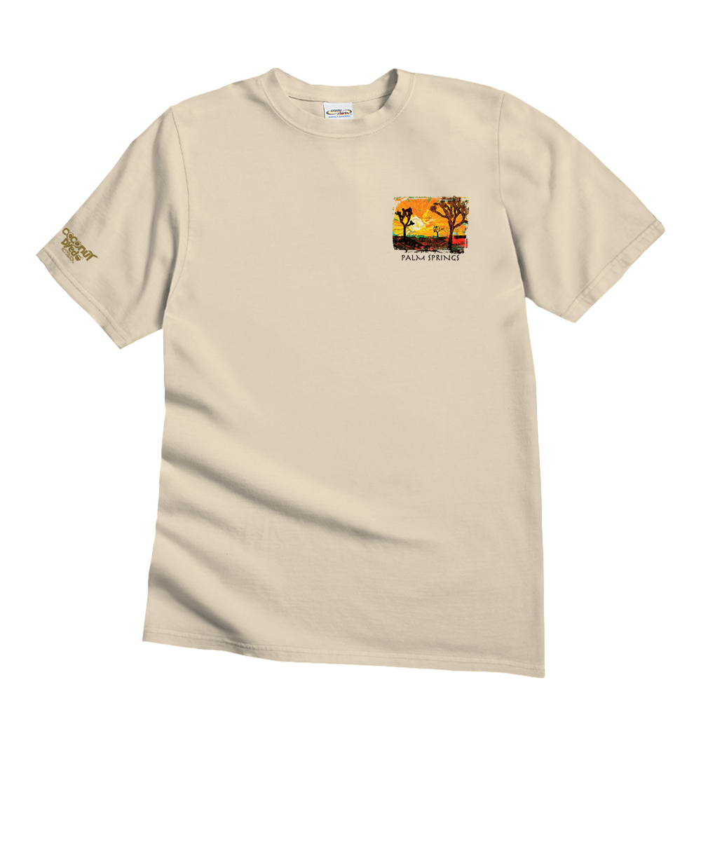 Beige t-shirt with a graphic design on a white background View 4