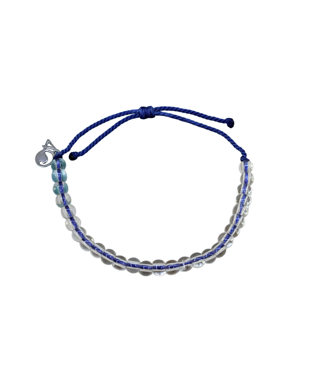 Double-layered beaded bracelet with blue cord on a white background View 1