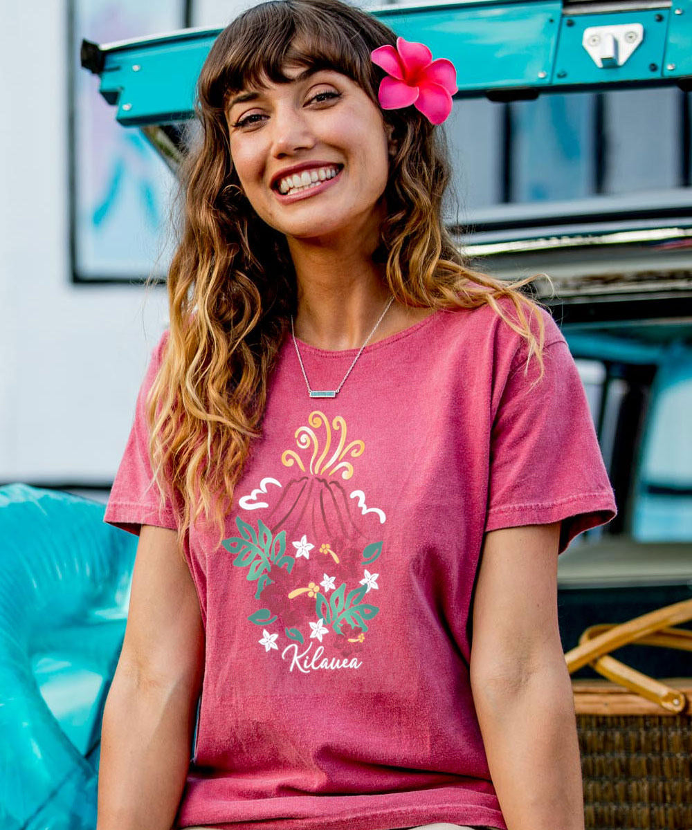 Kilauea Bloom - Paradise Red Dyed Short Sleeve Scoop Neck T-Shirt