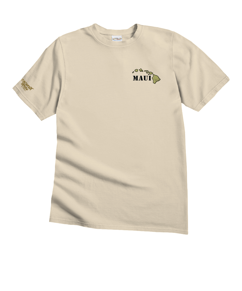 Beige t-shirt with a logo on a white background View 4