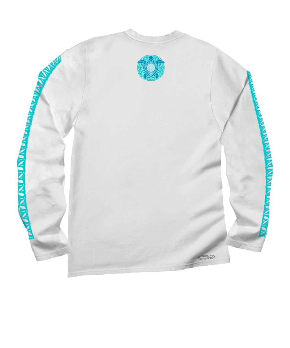 Ocean Blue - White Long Sleeve Crewneck T-Shirt