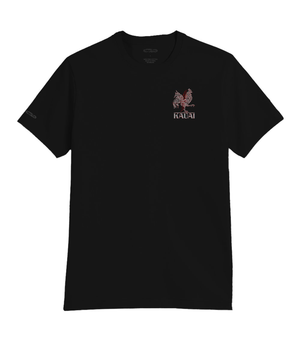 Black t-shirt with a logo on the chest against a white background View 4