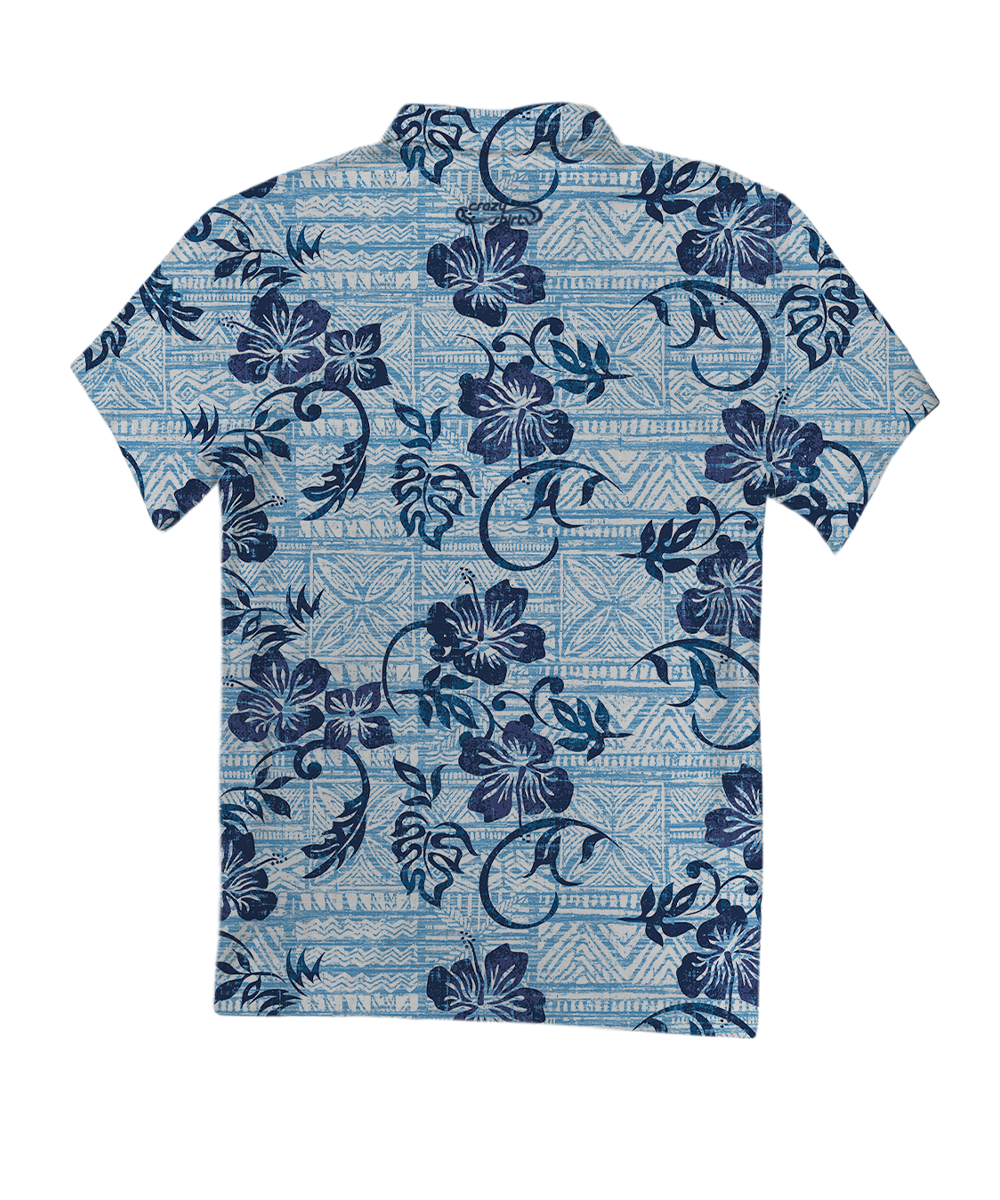 Waikoloa - Blue/Navy Short Sleeve Hawaiian Polo Shirt