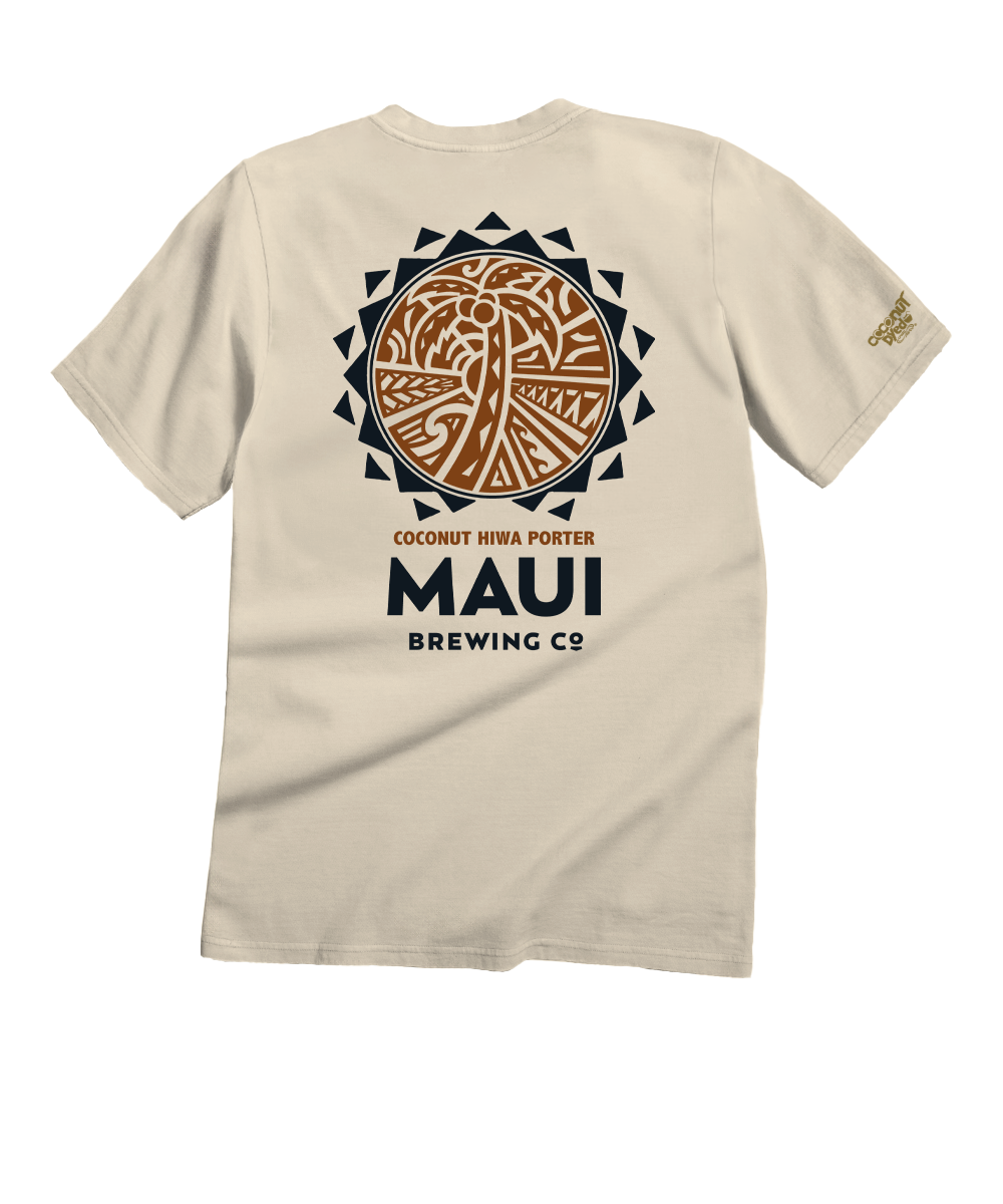 Beige t-shirt with Maui Brewing Co. logo on the back