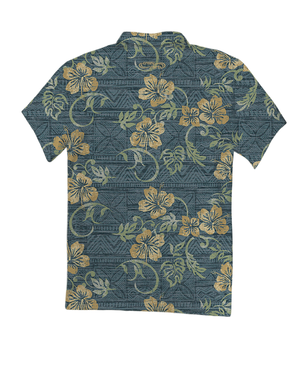 Waikoloa - Blue Nights/Dijon Short Sleeve Hawaiian Polo Shirt