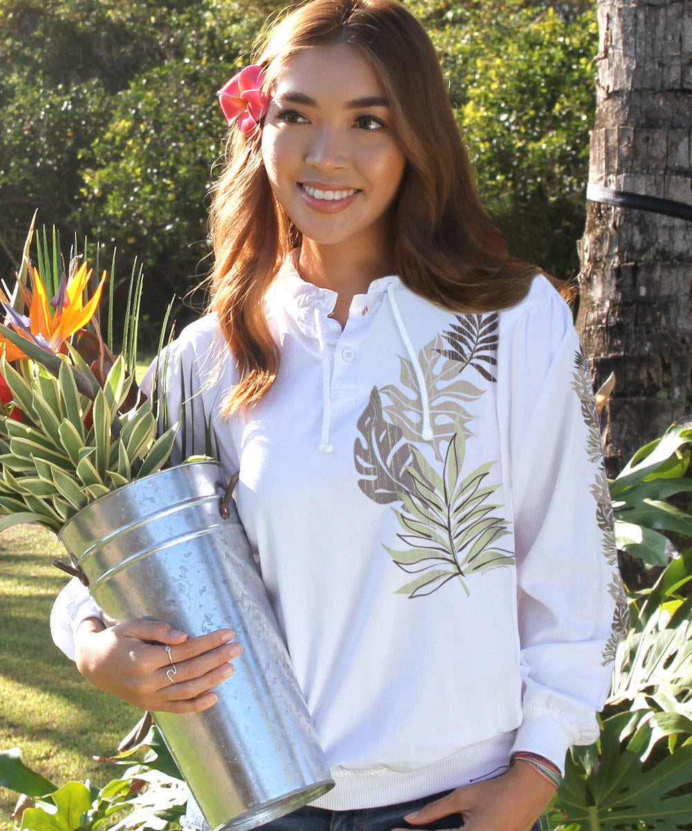 Rainforest Elua - White Long Sleeve Lightweight Pullover