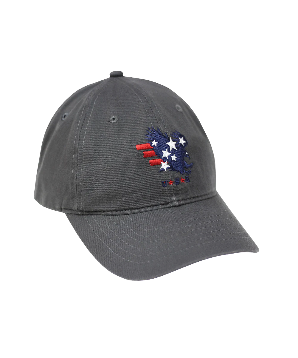 Dark gray cap with a colorful logo on a white background View 1