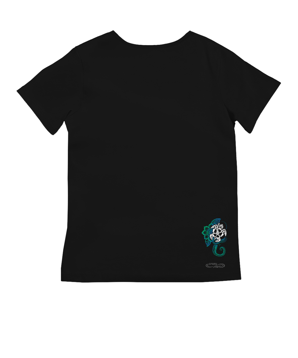 Black v neck shirt with a small design on the back View 4