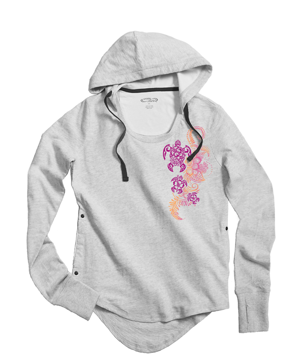 Gray hoodie with floral design on a white background View 1