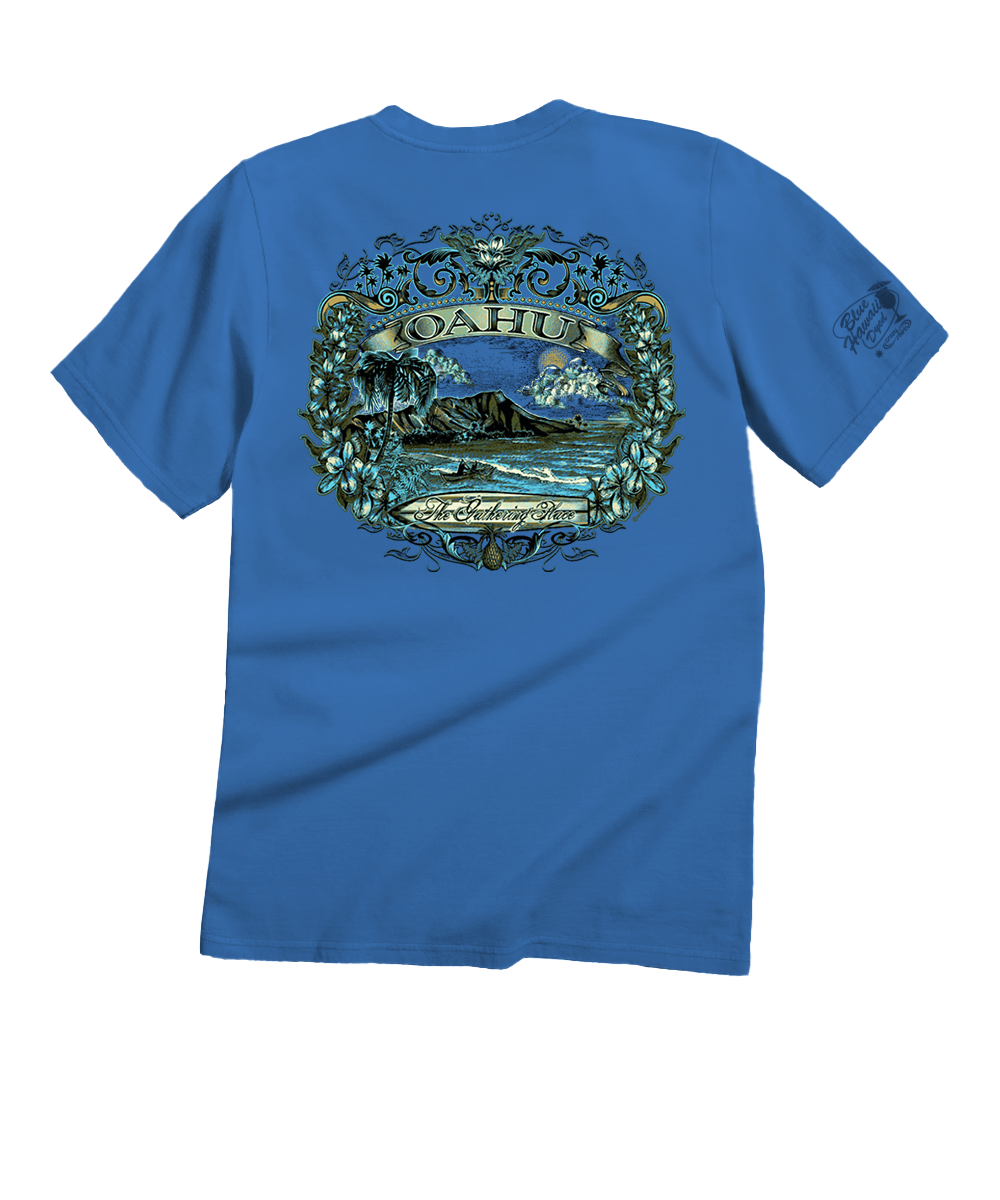 Etched Oahu - Blue Hawaii Dyed Short Sleeve Crewneck T-Shirt