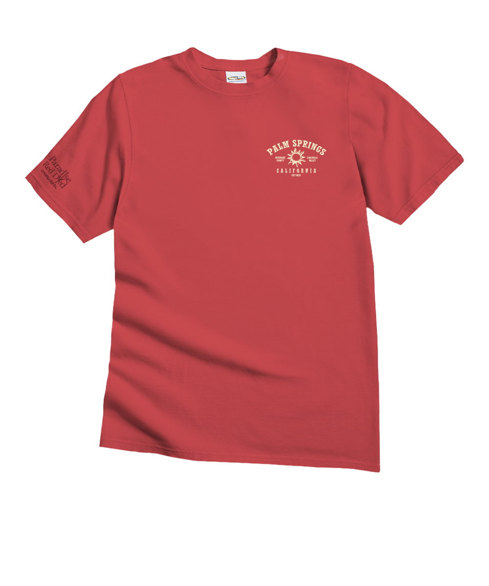 Red t-shirt with a logo on a white background View 4