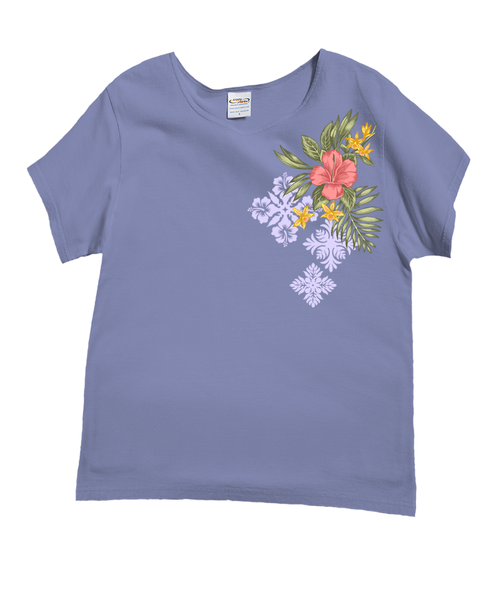 Tropical Quilt - Lavender Dyed Short Sleeve Scoop Neck T-Shirt