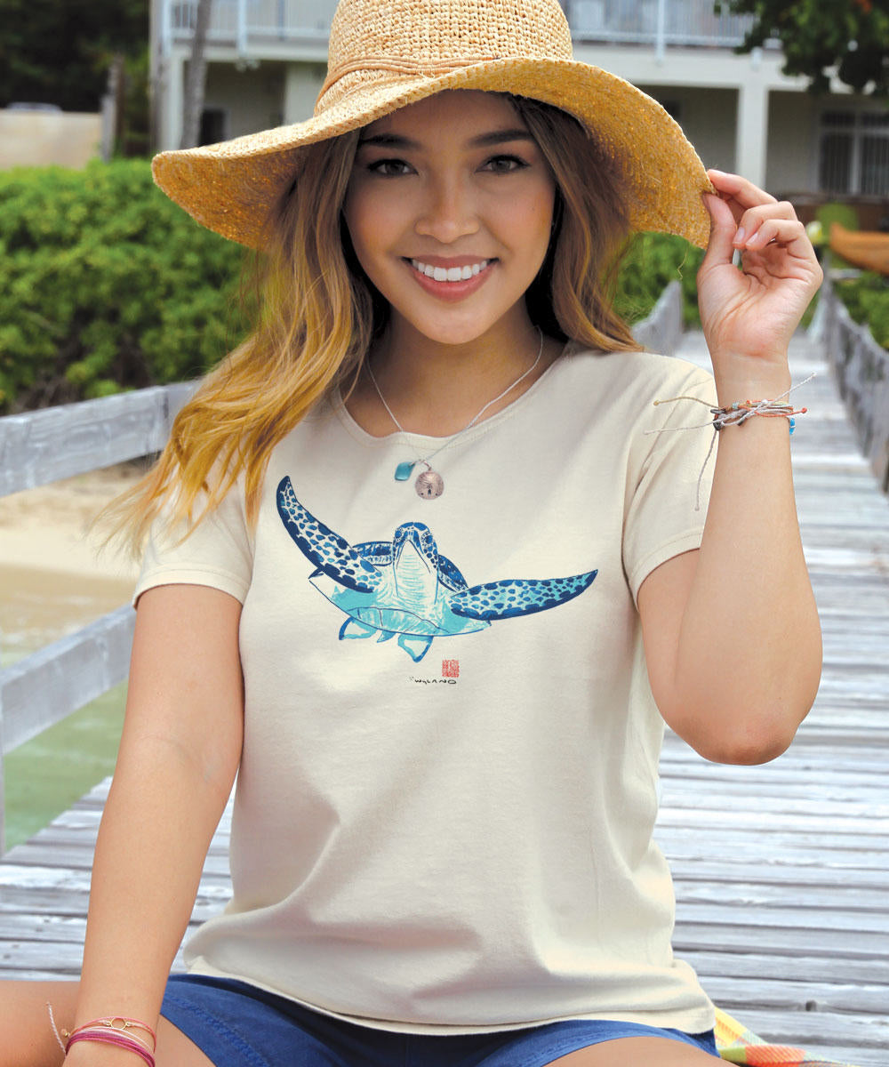 Wyland® Sea Turtle Brushed - Coconut Dyed Short Sleeve Scoop Neck T-Shirt