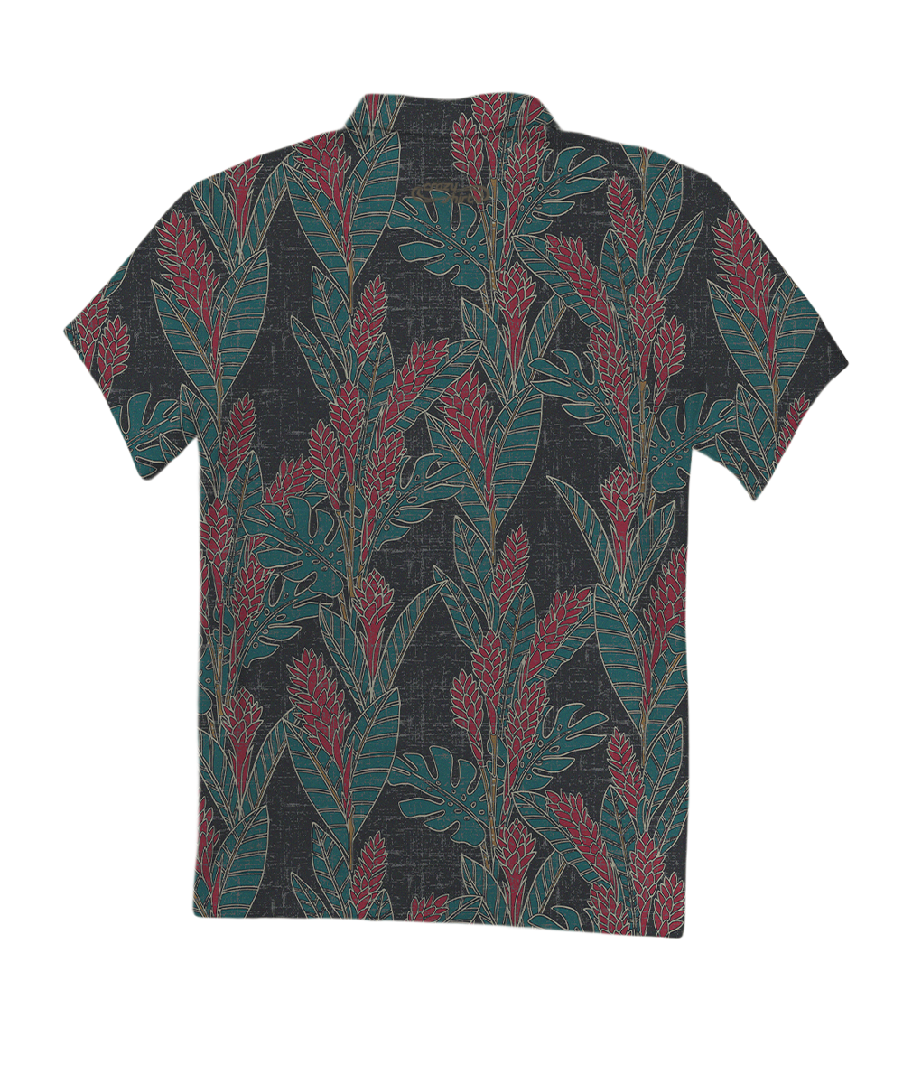 Hawaiian Ginger - Black/Red Short Sleeve Hawaiian Polo Shirt