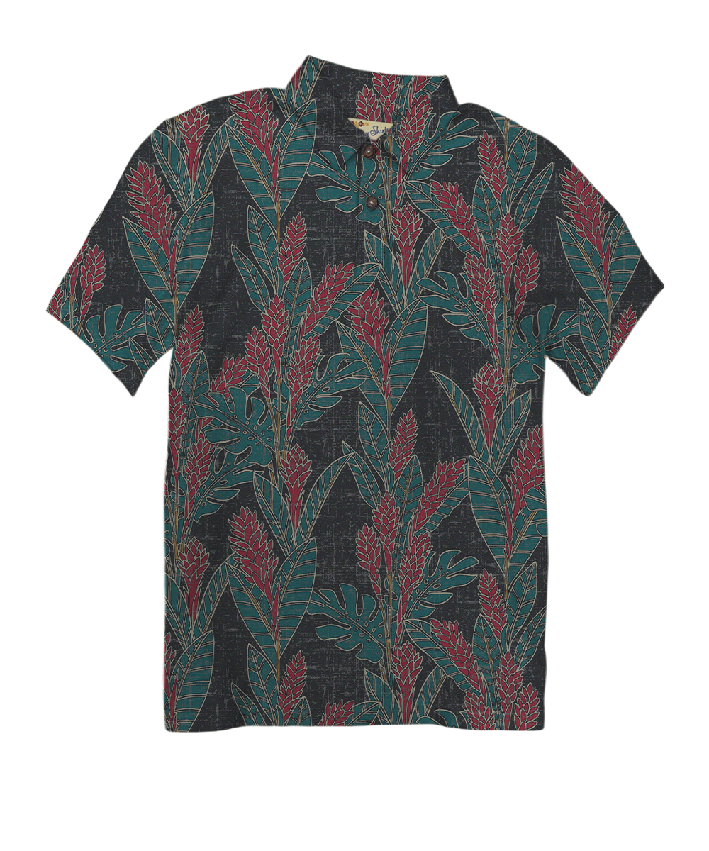 Hawaiian Ginger - Black/Red Short Sleeve Hawaiian Polo Shirt