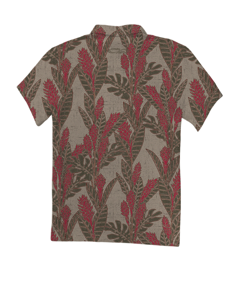Hawaiian Ginger - Olive/Red Short Sleeve Hawaiian Polo Shirt