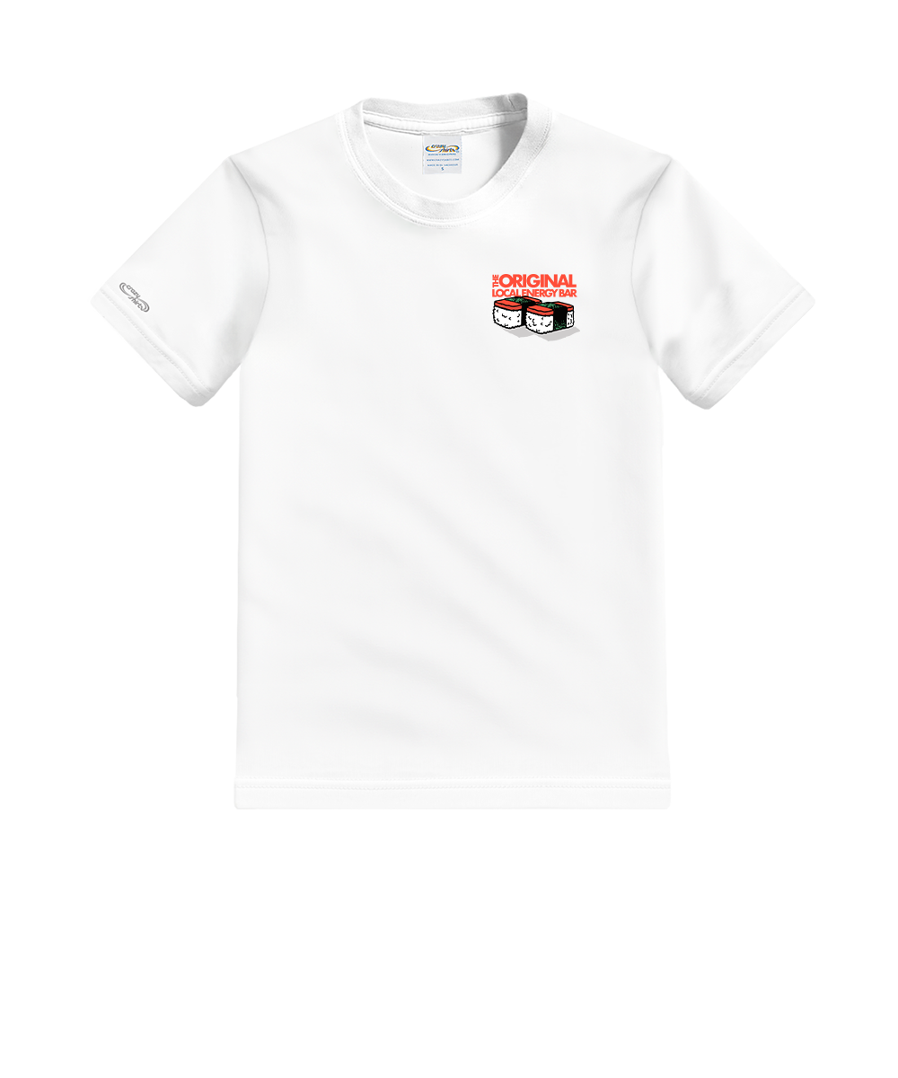 White t-shirt with a logo on the chest against a white background View 4