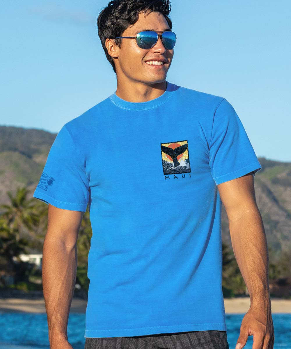 Whale Fluke Block - Blue Hawaii Dyed Short Sleeve Crewneck T-Shirt