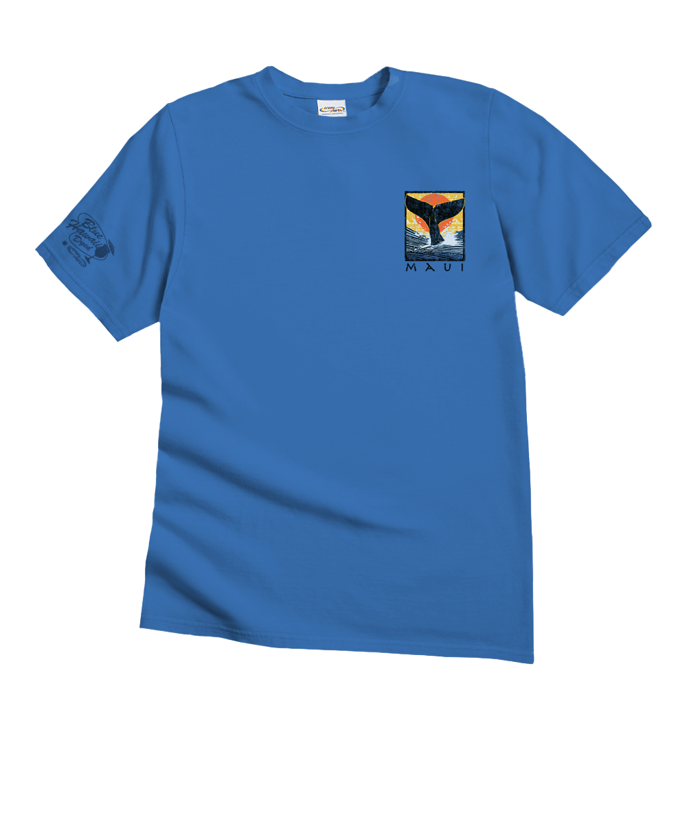 Whale Fluke Block - Blue Hawaii Dyed Short Sleeve Crewneck T-Shirt
