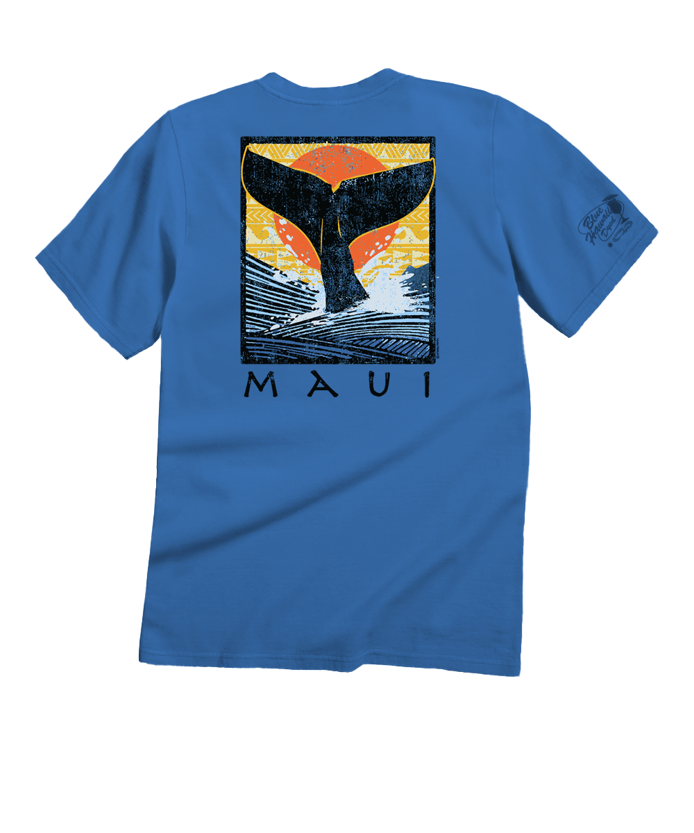 Whale Fluke Block - Blue Hawaii Dyed Short Sleeve Crewneck T-Shirt