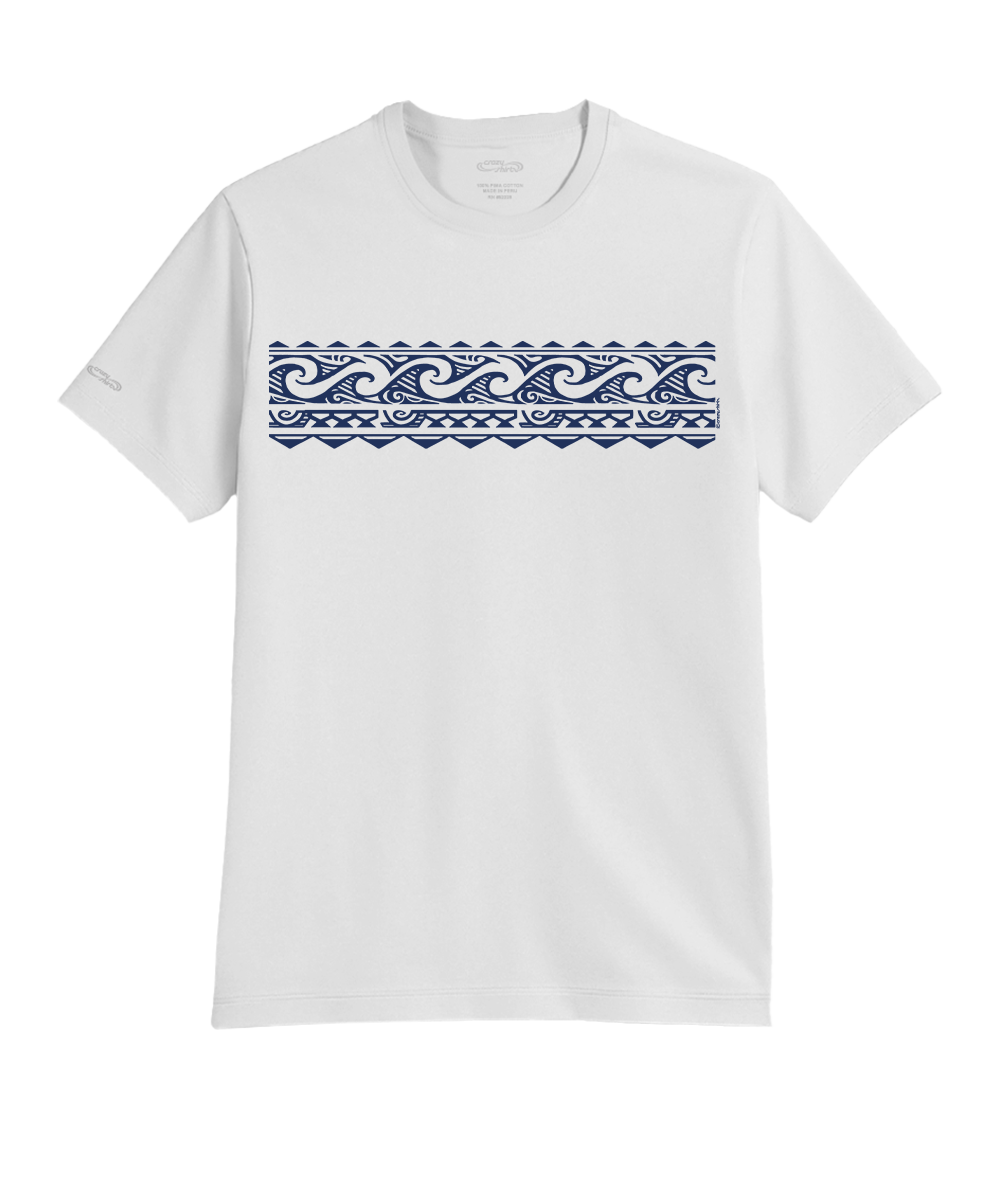 Tribal Wave Band T-Shirt Men's White Pima Cotton Crewneck
