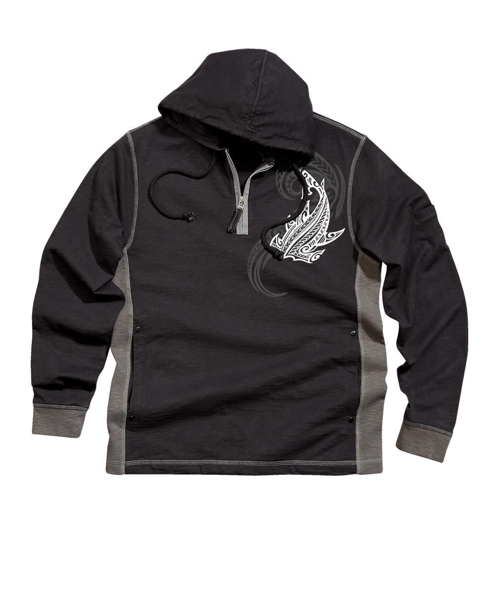 Flow Of Mana - Black/Charcoal Long Sleeve Longboard Hooded Tee