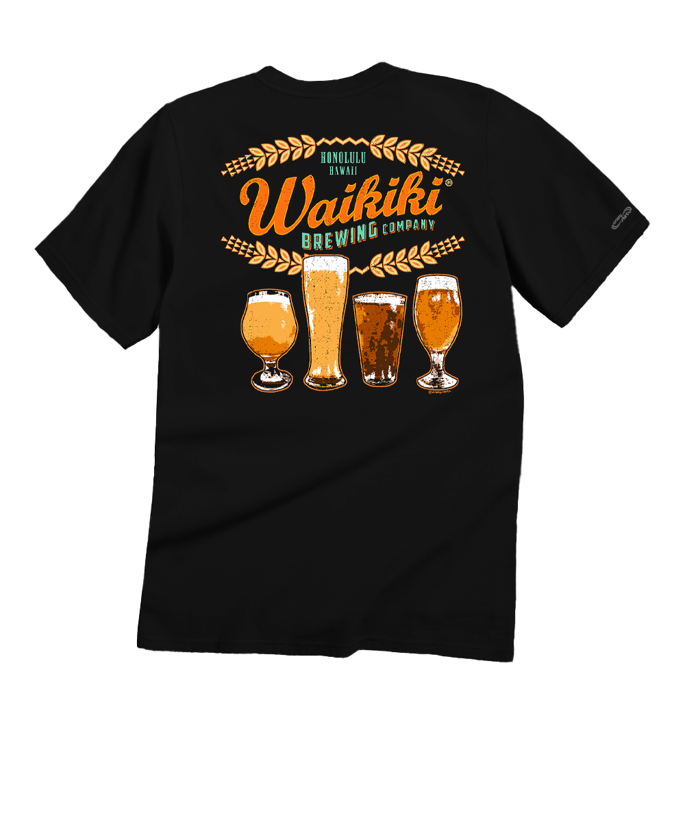 Waikiki Brewing Co Beer Row - Black Short Sleeve Crewneck T-Shirt