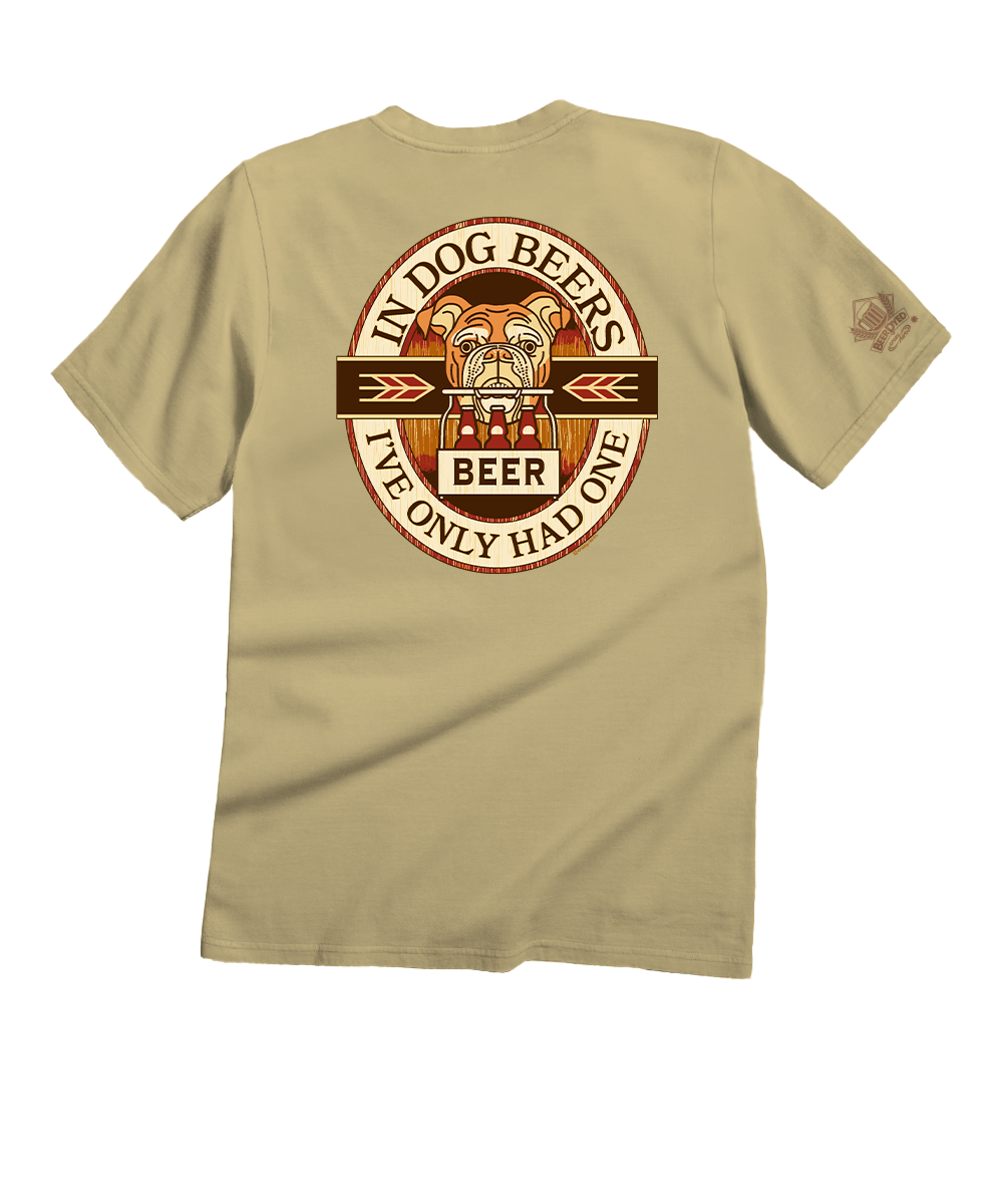 Crazy Shirts Men's in Dog Beers - Beer Dyed Short Sleeve Crewneck T-Shirt in Yellow | Size 3XL, image size:1000x1200