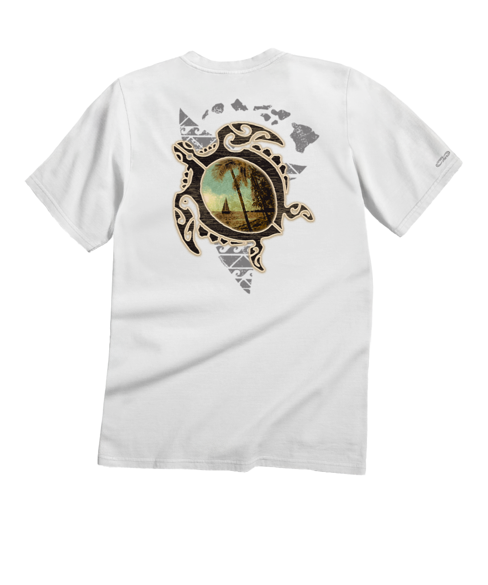 Tribal Island Honu - White Short Sleeve Crewneck T-Shirt