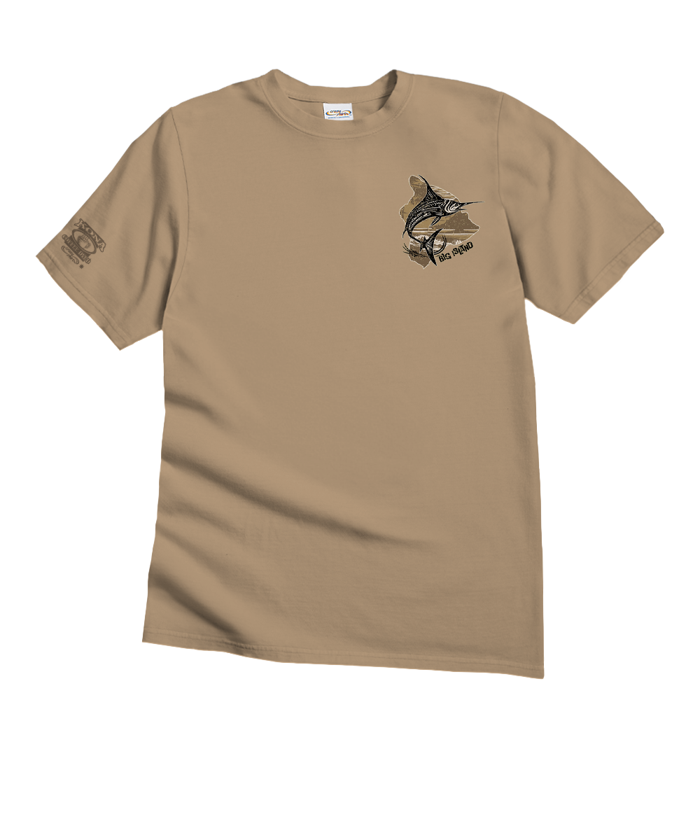 Tan t-shirt with fish graphic on white background View 4