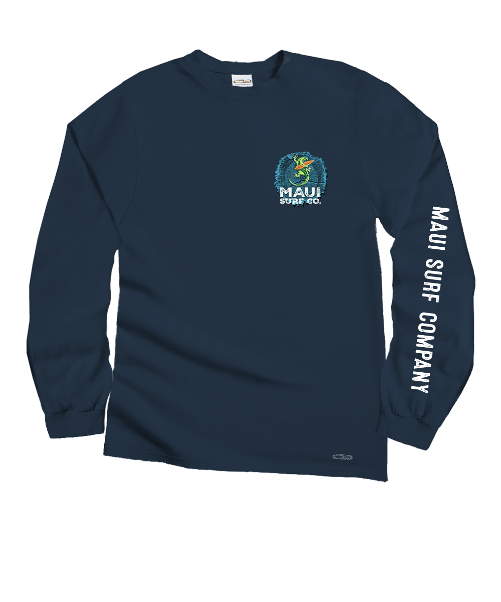 Maui Surf Co. Wood Ring - Navy Long Sleeve Crewneck T-Shirt