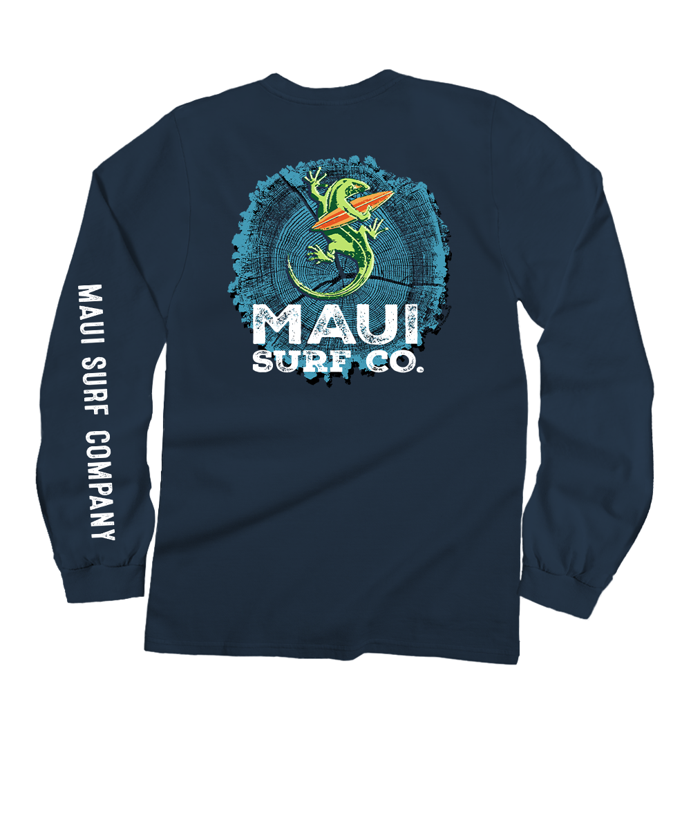 Maui Surf Co. Wood Ring - Navy Long Sleeve Crewneck T-Shirt