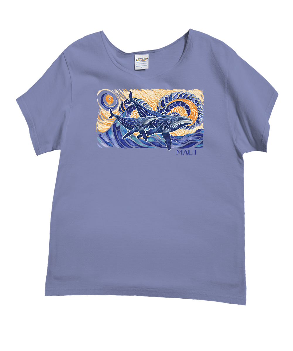 Whimsical Whales - Lavender Dyed Short Sleeve Scoop Neck T-Shirt