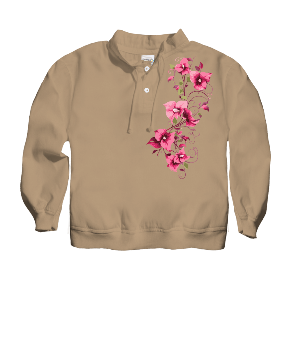 Bougainvillea Vines - Kona Coffee Dyed Long Sleeve Lightweight Pullover