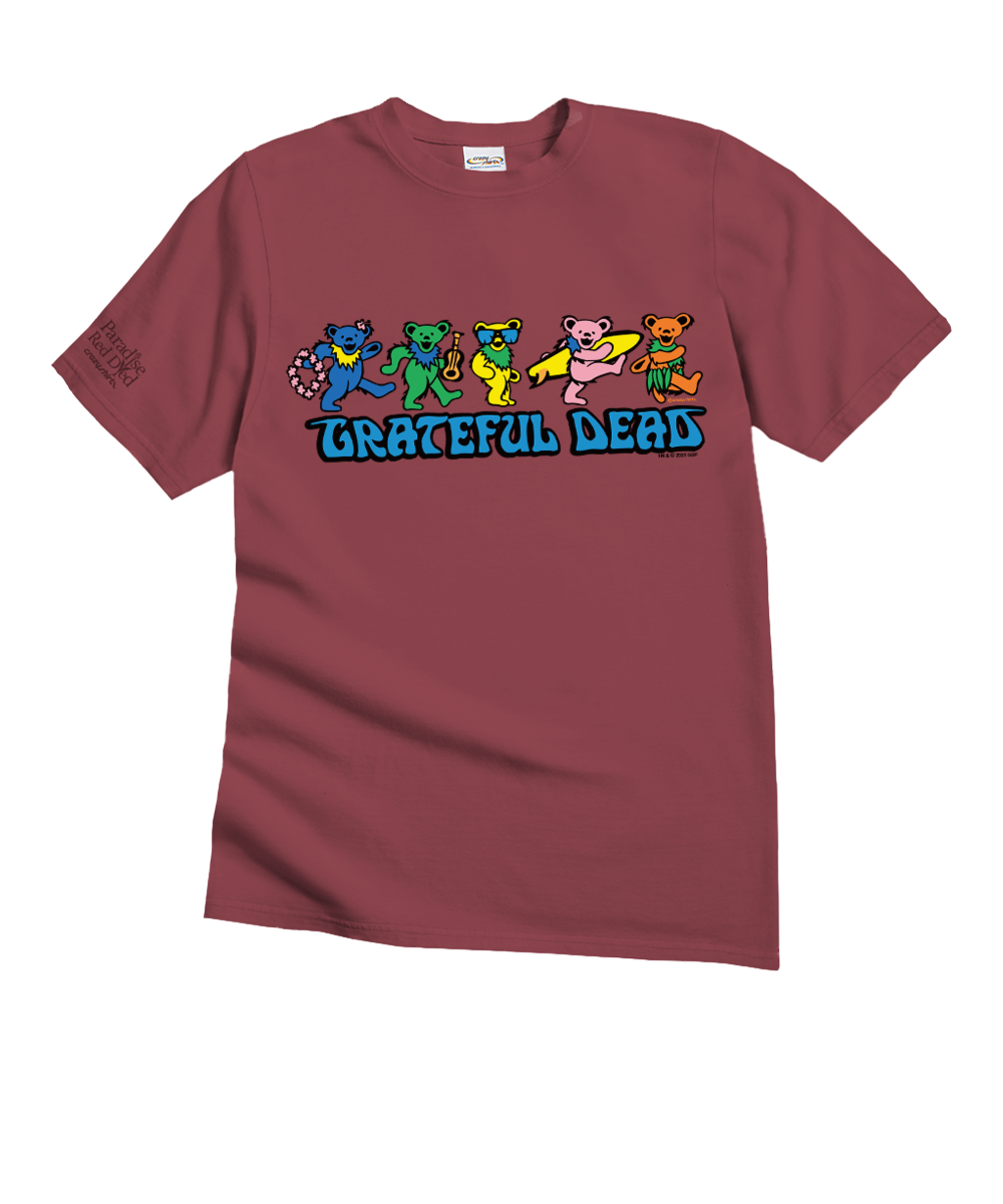 Grateful Dead Hula Bears - Paradise Red Dyed Short Sleeve Crewneck T-Shirt