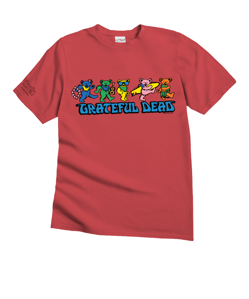 Grateful Dead Hula Bears T-Shirt | Men's Paradise Red Dyed Grateful Dead Hula Bears T-Shirt | Men's Paradise Red Dyed