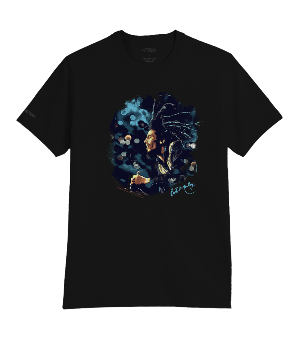 Bob Marley Bokeh Dreadlocks - Jet Black Short Sleeve Pima T-Shirt