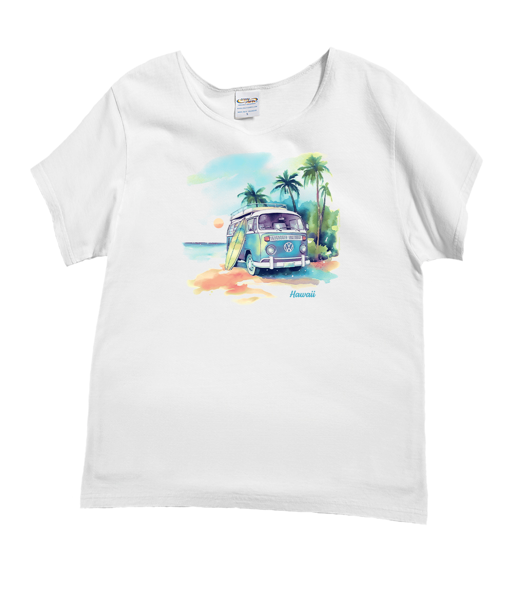 Volkswagen Watercolor Bus T-Shirt Women's White Scoop Neck