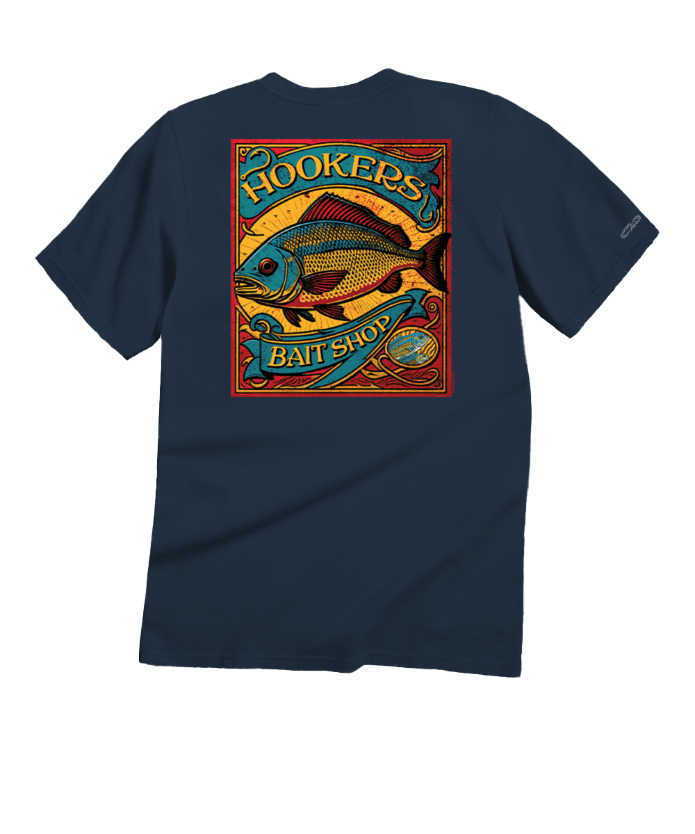 Hookers Bait Shop T-Shirt Men's Navy Blue Crewneck