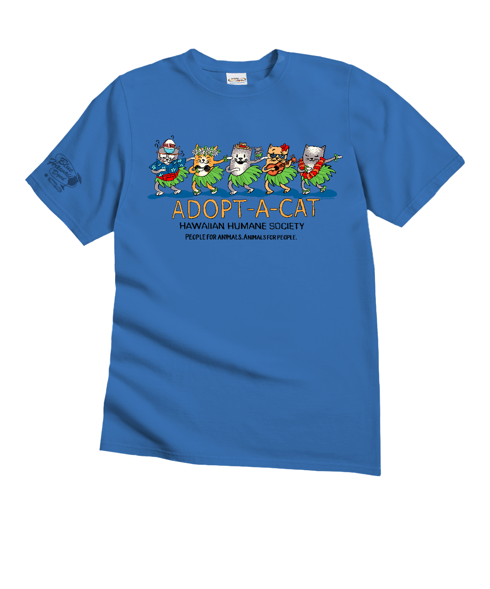Adopt A Cat Meow Halau T-Shirt | Men's Blue Hawaii Dyed Tee