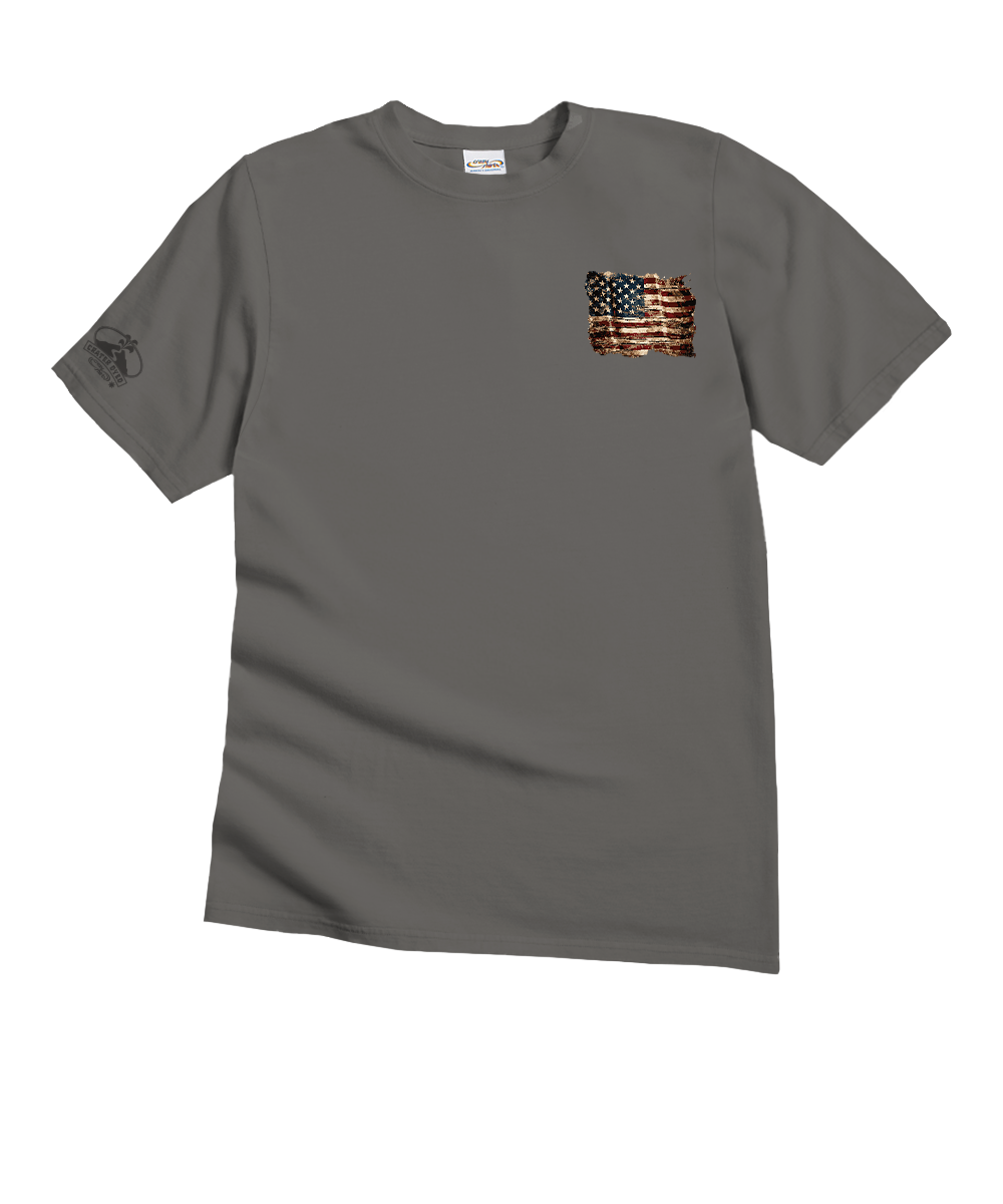 Gray t-shirt with American flag patch on white background View 4