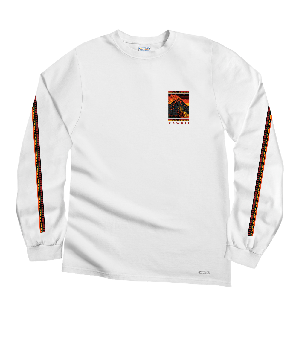 Volcano Scenic - White Long Sleeve Crewneck T-Shirt