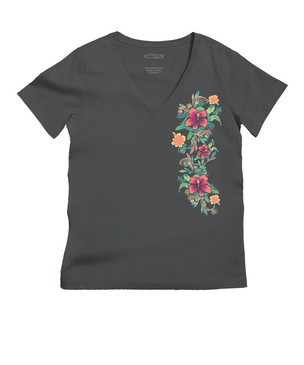 【CPGN STUDIO】Varieous Embroidery Short Sleeve T-shirt Turtle Dream T-Shirt | Women's Graphite Pima V-Neck