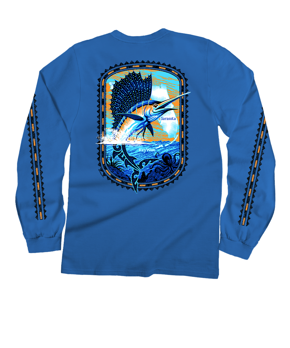 Sailfish Florida T-Shirt | Men's Blue Hawaii Dyed Long Sleeve