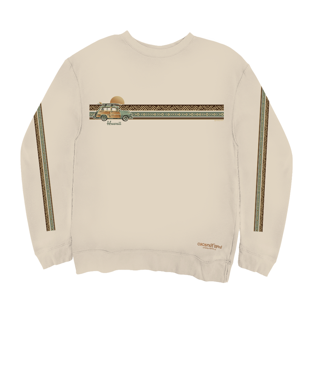 Beige sweatshirt with graphic design on a white background View 1