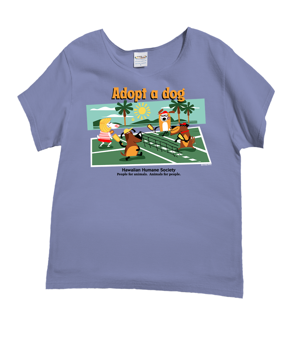 Hawaiian Humane Society Adopt A Dog Pickleball - Lavender Dyed Short Sleeve Scoop Neck T-Shirt