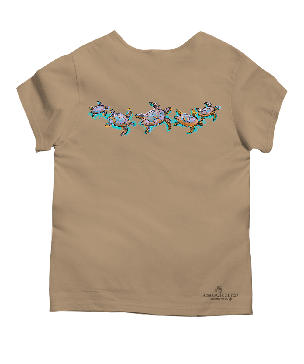 beige scoop-neck tee with a band of colorful turtles on the back View 4