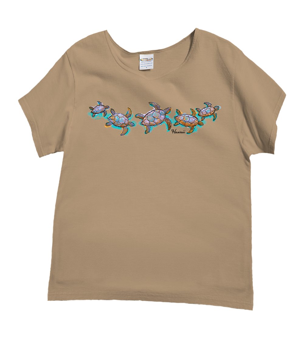 Beige t-shirt with turtle design on a white background View 1