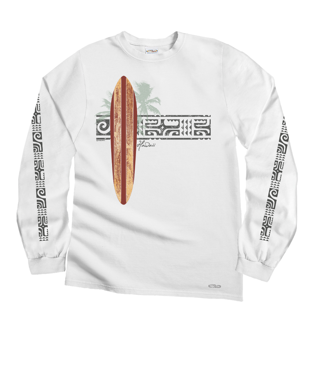 Island Surf - White Long Sleeve Crewneck T-Shirt